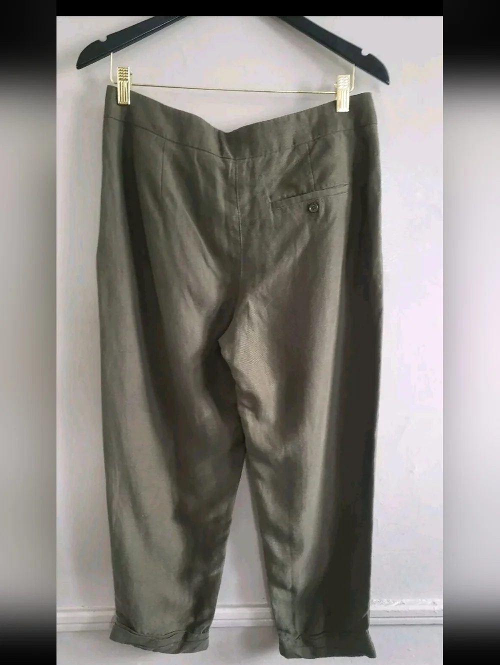 Wilfred Aritzia Cropped Linen Pant Green Trouser Cuffed Hem Size 6